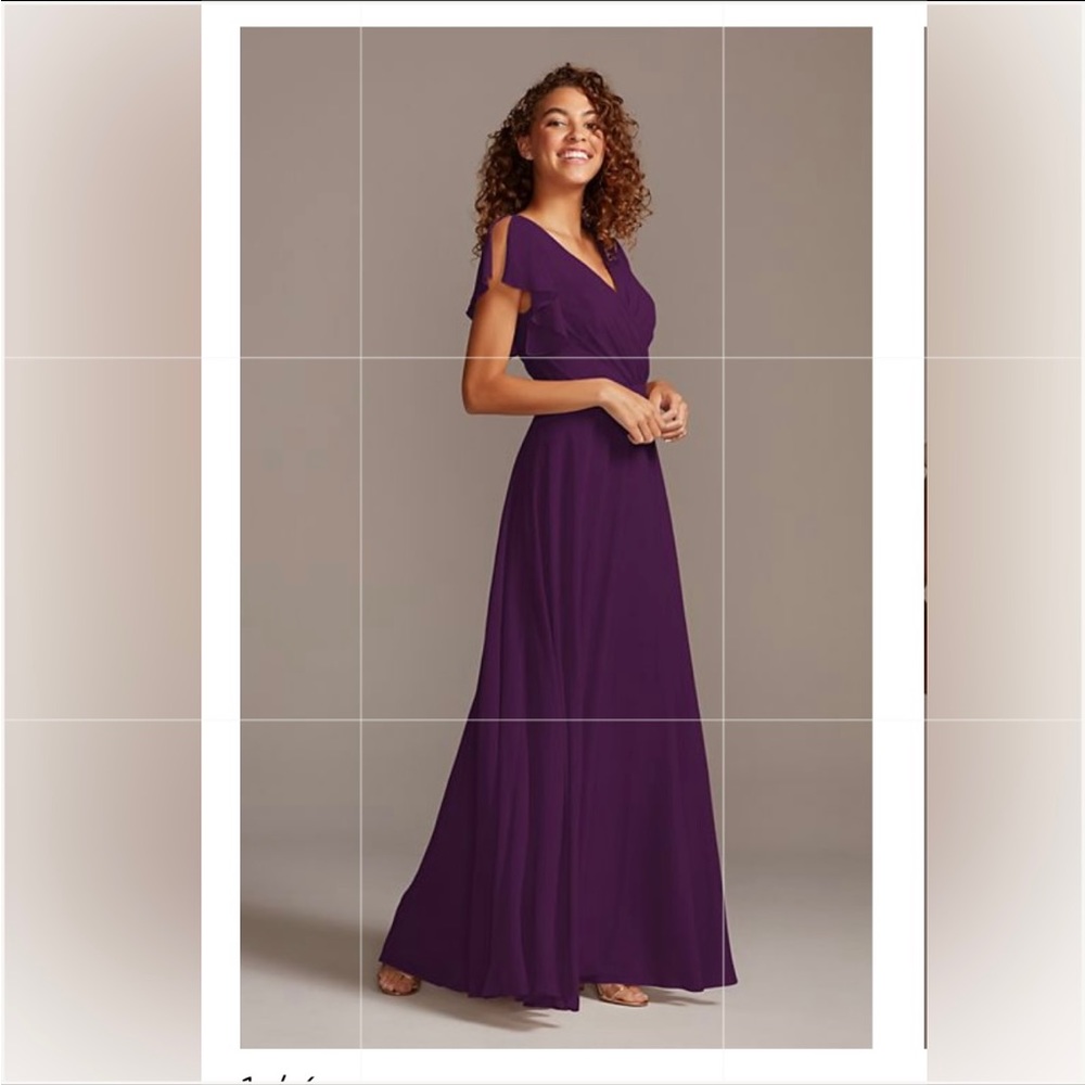 Plum bridesmaid dress with flutter sleeve full skirt - david's bridal- size 16